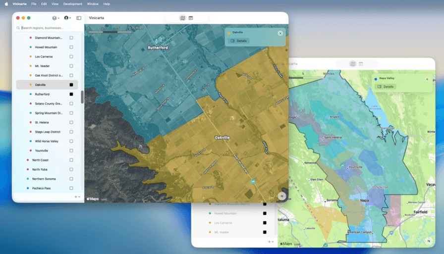 Vinicarta zoomed into the Rutherford AVA within Napa Valley