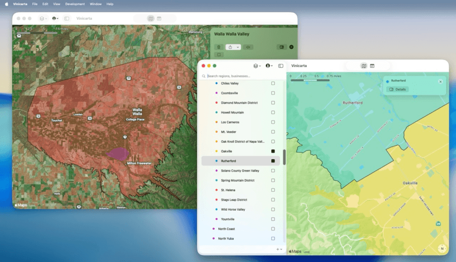 Vinicarta on Mac showing Napa Valley sub-AVAs